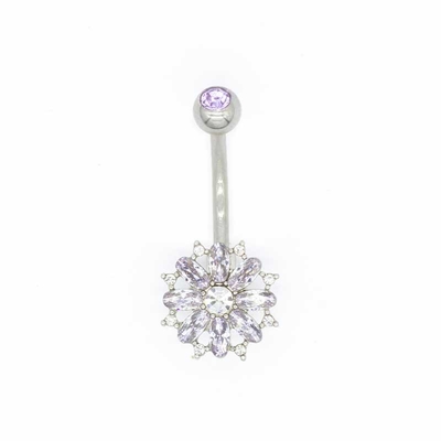 腹ボタン リング316ステンレス鋼のあたりの紫色の水晶ボディ穿孔の宝石類