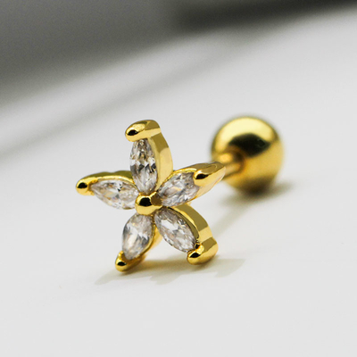 金の花の耳の穴を開ける宝石類のゆとりの宝石1.2mm 16のゲージのイヤリングのスタッド