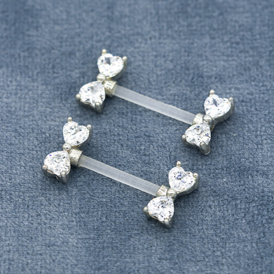 明確なアクリル棒銀製のニップルの穿孔の宝石類の中心のジルコン14G 1.6mm